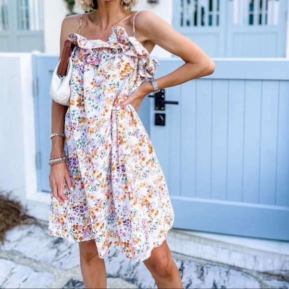 Floral Boho Linen Cotton Flounce Ruffled Sleeveless H&M DRESS -NWT - Picture 5 of 12